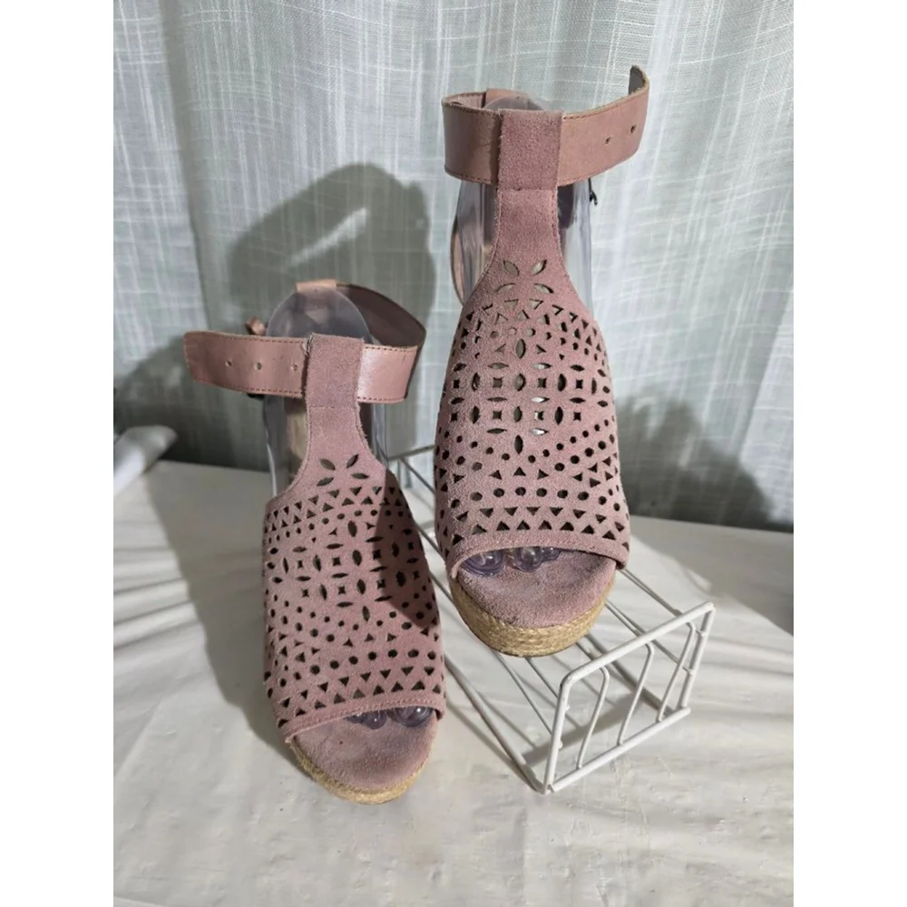 Women's Marc Fisher Pink Beige Espadrille Wedge Sandals US‎ 7